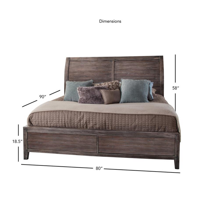 Buy farmhouse furniture Aurora Mediterranean Farmhouse King Sleigh Bed Frame - With Panel Footboard - Weathered Grey - Modern Cottage Farmhouse Furniture