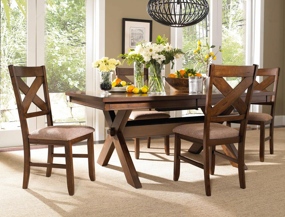 Buy farmhouse furniture Kraven Dining Table - Expansive Acacia Wood Table with Self-Storing Butterfly Leaf, Dark Hazelnut Finish - Modern Cottage Farmhouse Furniture