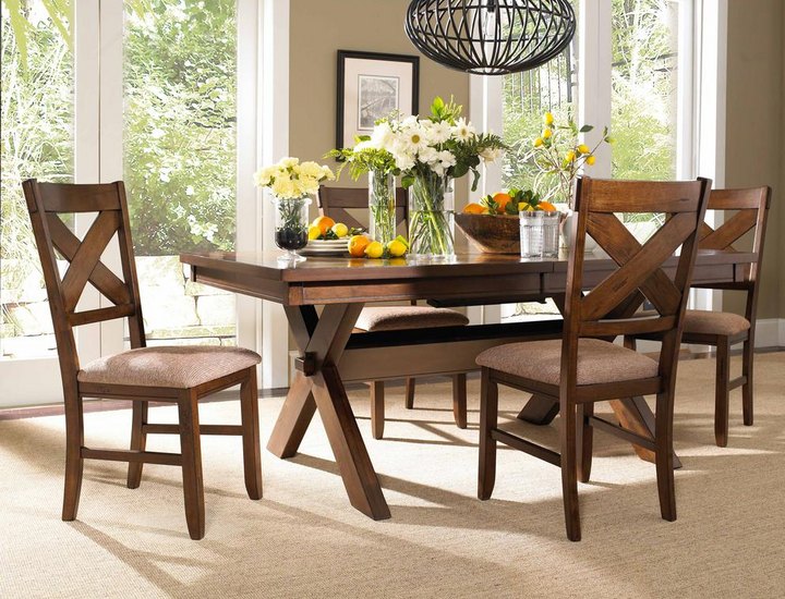 Buy farmhouse furniture Kraven Dining Table - Expansive Acacia Wood Table with Self-Storing Butterfly Leaf, Dark Hazelnut Finish - Modern Cottage Farmhouse Furniture