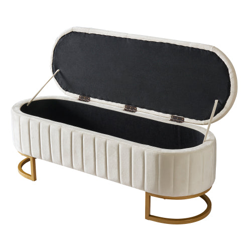 Buy farmhouse furniture The Marbella Mediterranean Farmhouse Button-Tufted Velvet Storage Ottoman Bench – Beige Upholstered Bench Seat with Metal Legs - Modern Cottage Farmhouse Furniture