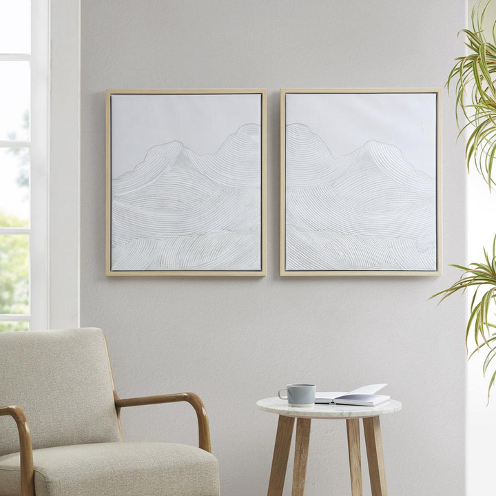 Buy farmhouse furniture White Textured Abstract 2-piece Framed Canvas Wall Art Set - Modern Cottage Farmhouse Furniture
