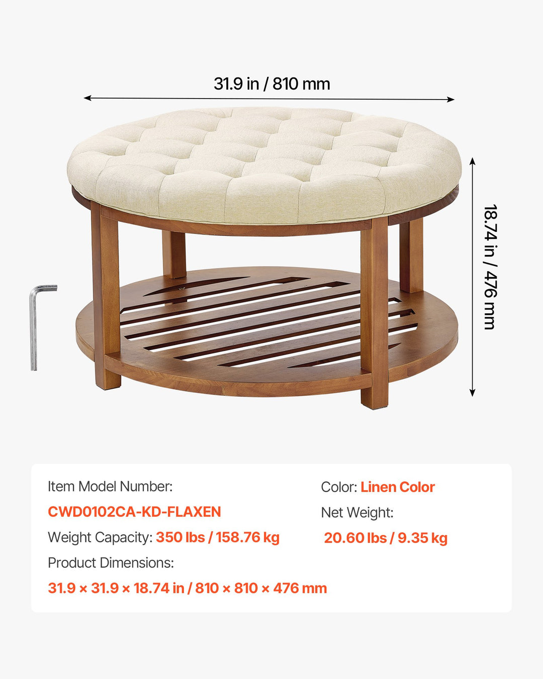 Buy farmhouse furniture Aurelia | Large Round Mediterranean Luxury Pine Wood Coffee Table Ottoman - Modern Cottage Farmhouse Furniture