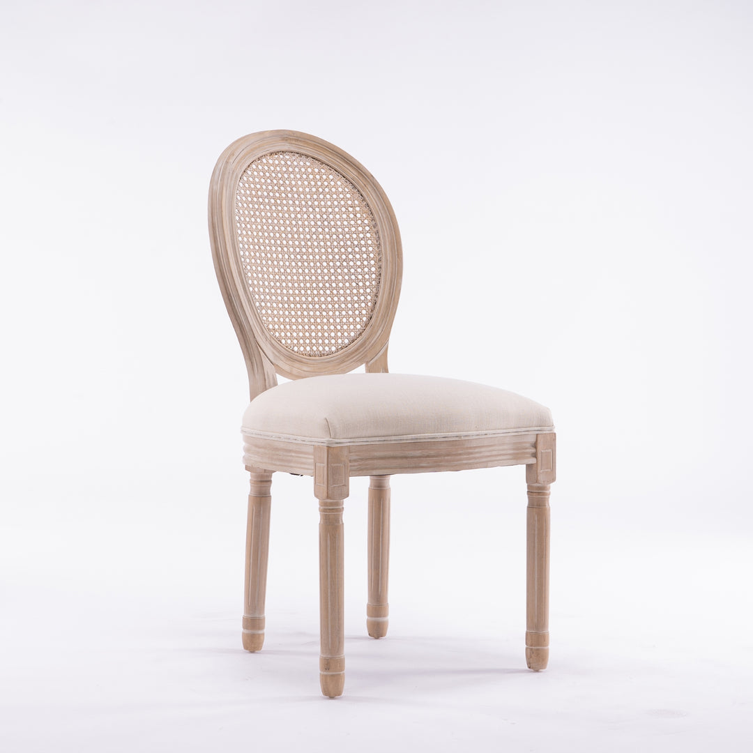 Buy farmhouse furniture Mediterranean French Wood Antique Linen &amp; Rattan Dining Chair (Set Of 2) - Modern Cottage Farmhouse Furniture