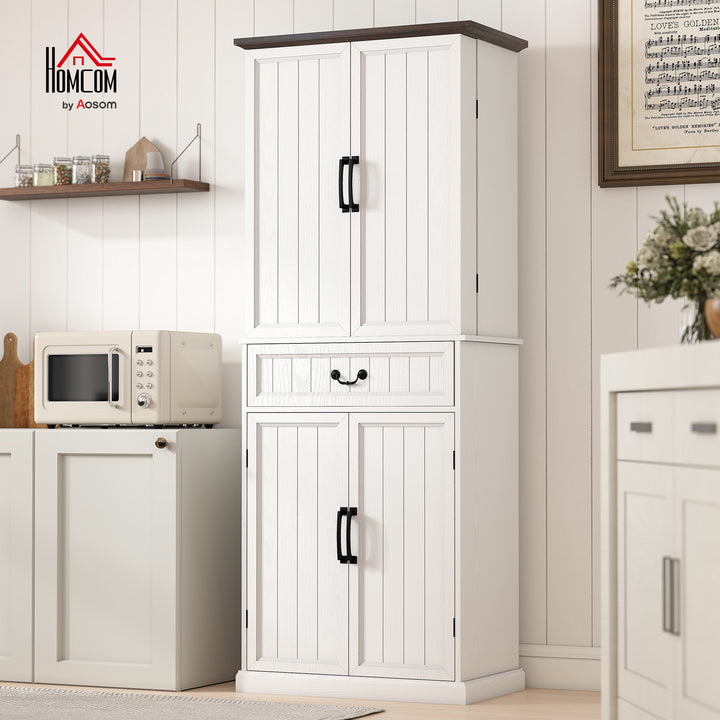 Buy farmhouse furniture Amara Farmhouse Kitchen Pantry Cabinet | Distressed White with LED Light &amp; Storage Shelves - Modern Cottage Farmhouse Furniture