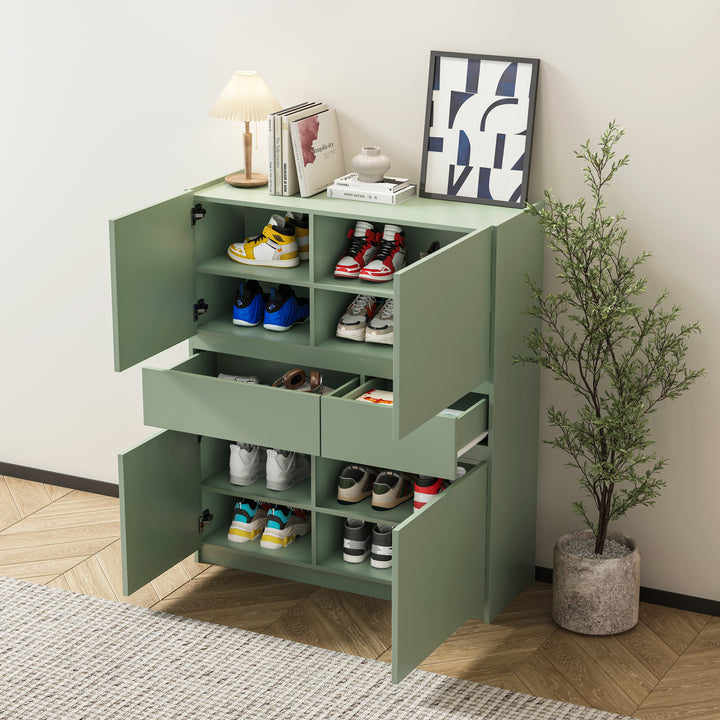 Buy farmhouse furniture Sage Green Farmhouse Wooden Storage Cabinet With 4 Doors And 2 Drawers - Modern Cottage Farmhouse Furniture