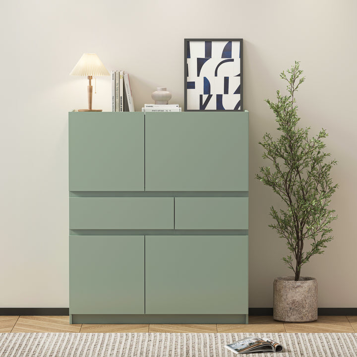 Buy farmhouse furniture Sage Green Farmhouse Wooden Storage Cabinet With 4 Doors And 2 Drawers - Modern Cottage Farmhouse Furniture