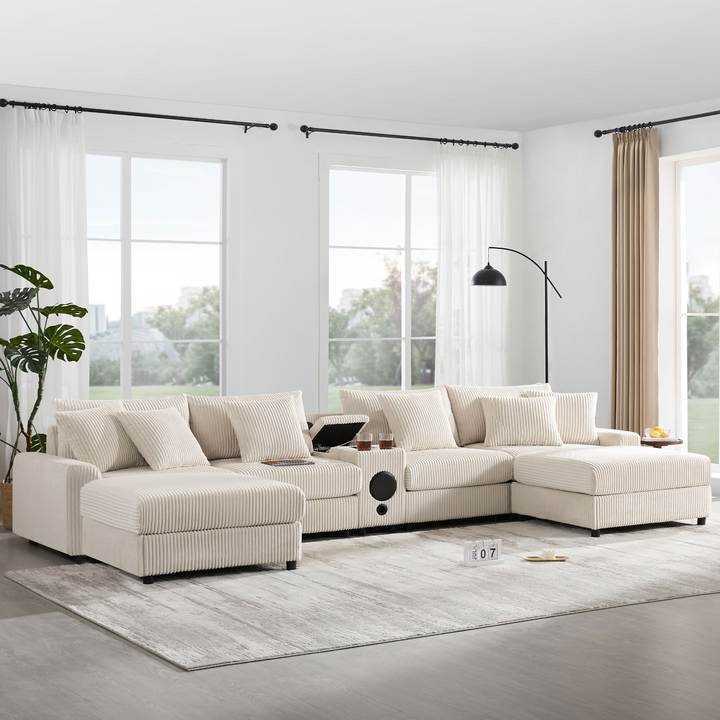 Buy farmhouse furniture Corduroy Sectional Sofa with Bluetooth Speakers - Modern Cottage Farmhouse Furniture
