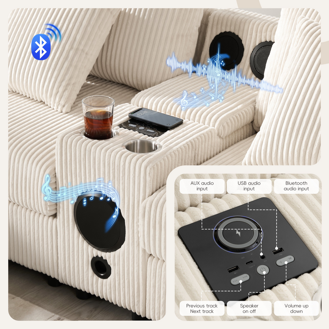 Buy farmhouse furniture Corduroy Sectional Sofa with Bluetooth Speakers - Modern Cottage Farmhouse Furniture