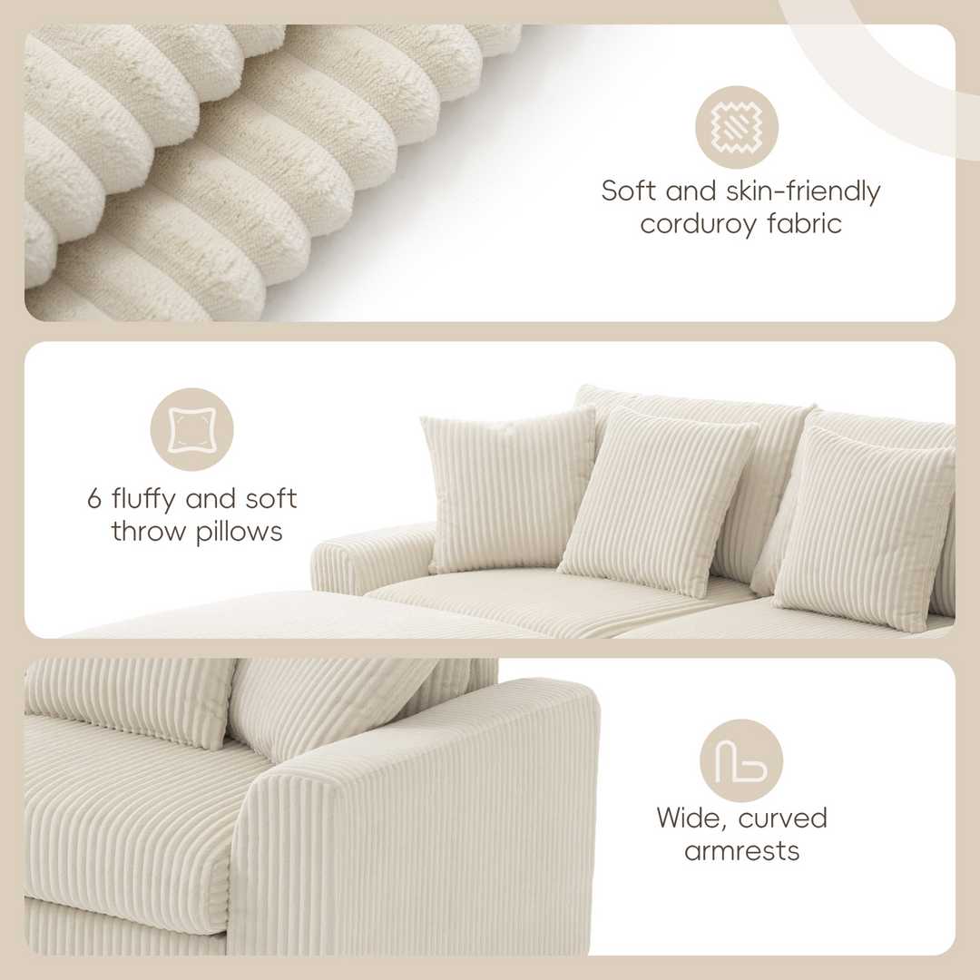 Buy farmhouse furniture Corduroy Sectional Sofa with Bluetooth Speakers - Modern Cottage Farmhouse Furniture