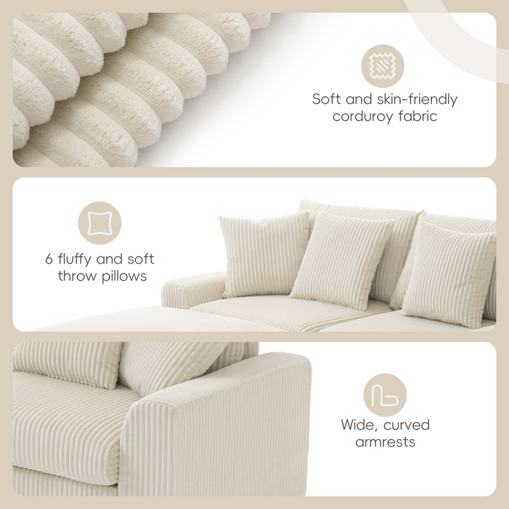 Buy farmhouse furniture Corduroy Sectional Sofa with Bluetooth Speakers - Modern Cottage Farmhouse Furniture