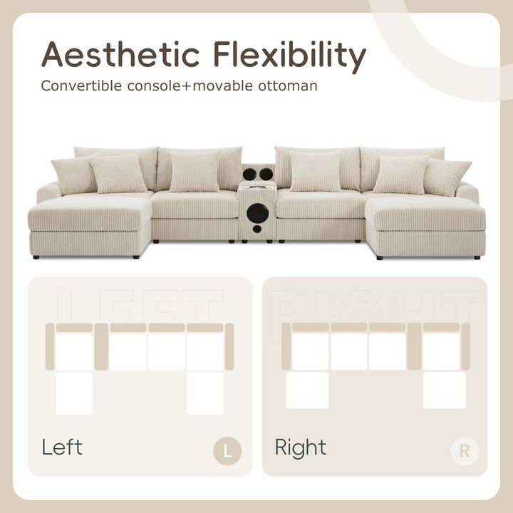 Buy farmhouse furniture Corduroy Sectional Sofa with Bluetooth Speakers - Modern Cottage Farmhouse Furniture