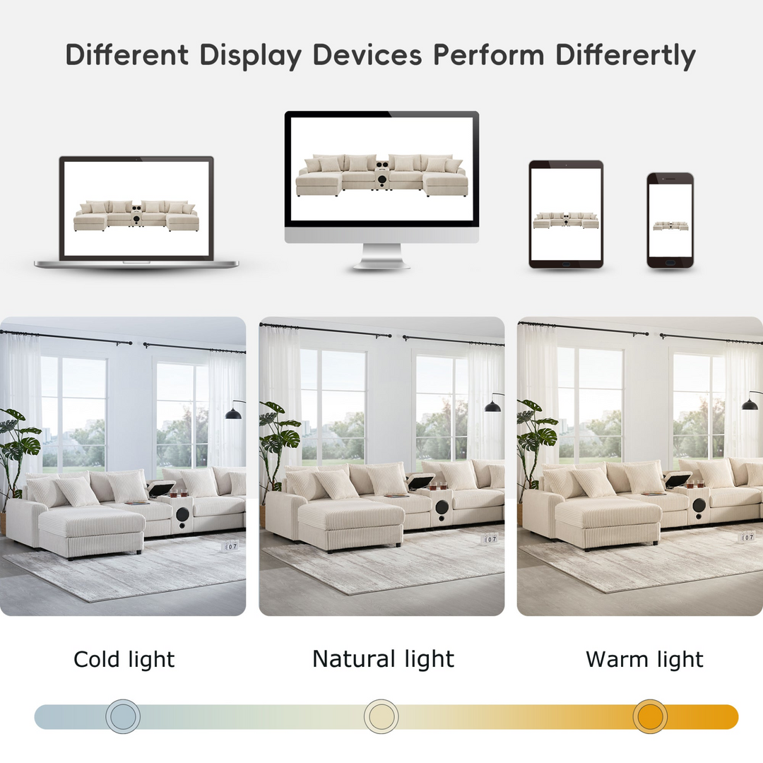 Buy farmhouse furniture Corduroy Sectional Sofa with Bluetooth Speakers - Modern Cottage Farmhouse Furniture
