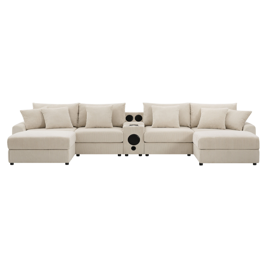 Buy farmhouse furniture Corduroy Sectional Sofa with Bluetooth Speakers - Modern Cottage Farmhouse Furniture