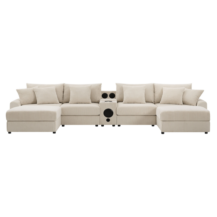 Buy farmhouse furniture Corduroy Sectional Sofa with Bluetooth Speakers - Modern Cottage Farmhouse Furniture