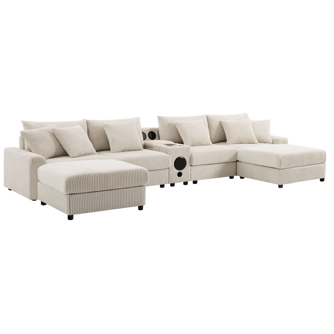 Buy farmhouse furniture Corduroy Sectional Sofa with Bluetooth Speakers - Modern Cottage Farmhouse Furniture