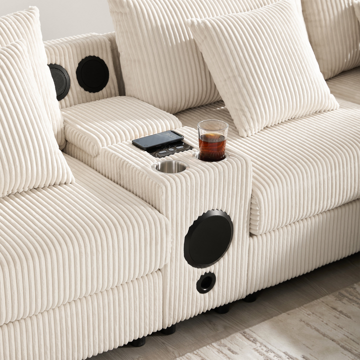 Buy farmhouse furniture Corduroy Sectional Sofa with Bluetooth Speakers - Modern Cottage Farmhouse Furniture