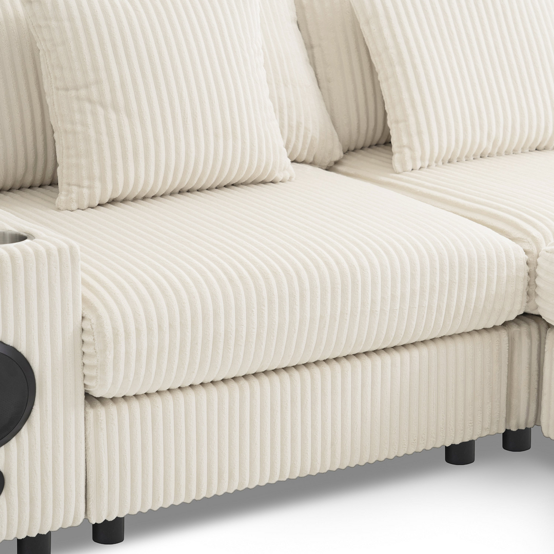 Buy farmhouse furniture Corduroy Sectional Sofa with Bluetooth Speakers - Modern Cottage Farmhouse Furniture