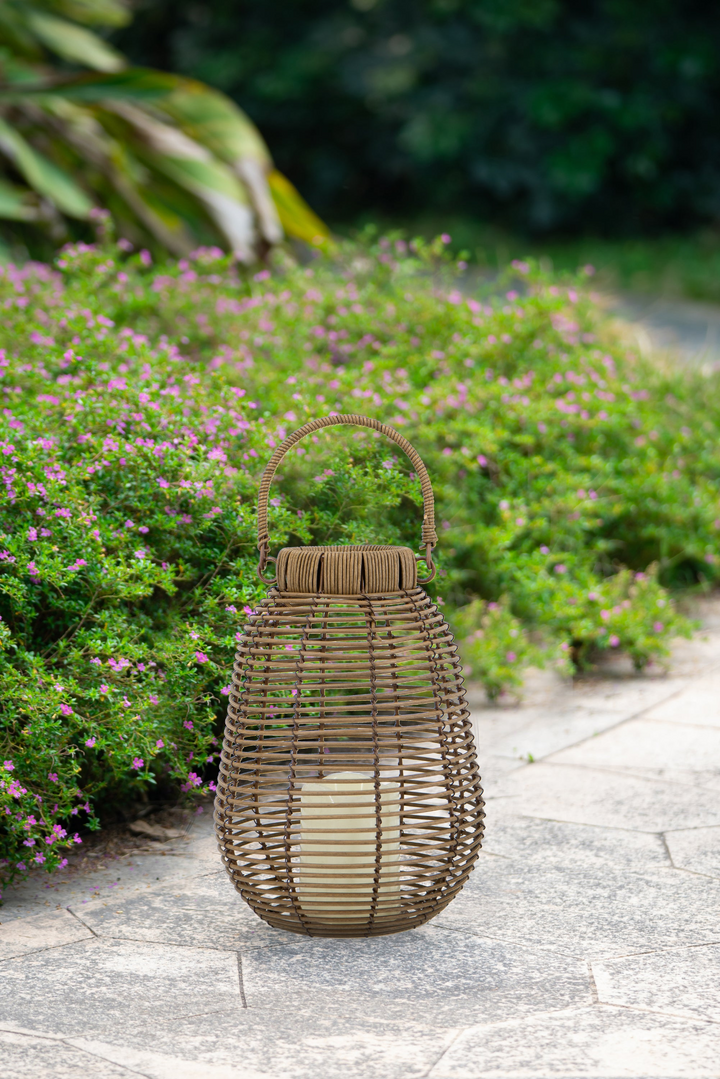 Buy farmhouse furniture Rattan Mediterranean Italian White Lantern with White LED Candle - Modern Cottage Farmhouse Furniture
