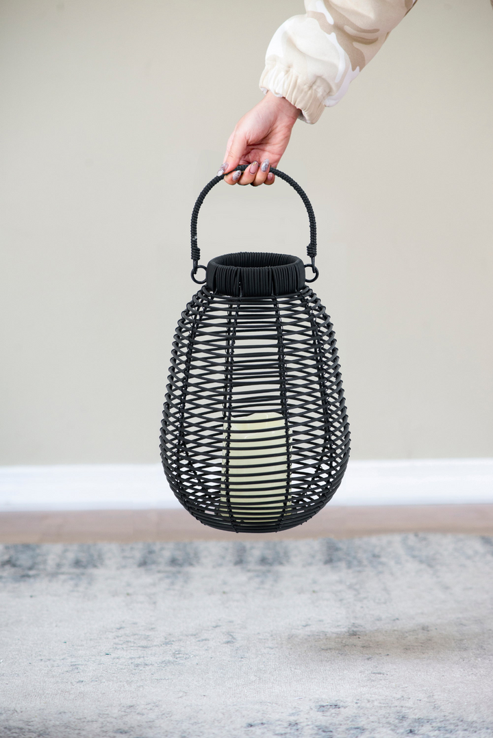 Buy farmhouse furniture Rattan Mediterranean Italian White Lantern with White LED Candle - Modern Cottage Farmhouse Furniture