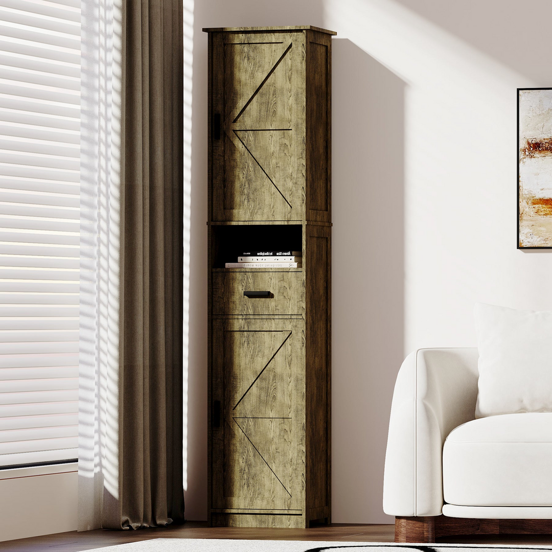 Buy farmhouse furniture Farmhouse Bathroom Storage Cabinet | Barn Doors, Narrow, 69" Tall - Modern Cottage Farmhouse Furniture