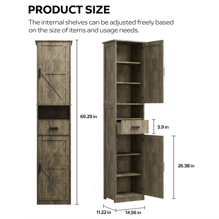 Buy farmhouse furniture Farmhouse Bathroom Storage Cabinet | Barn Doors, Narrow, 69" Tall - Modern Cottage Farmhouse Furniture