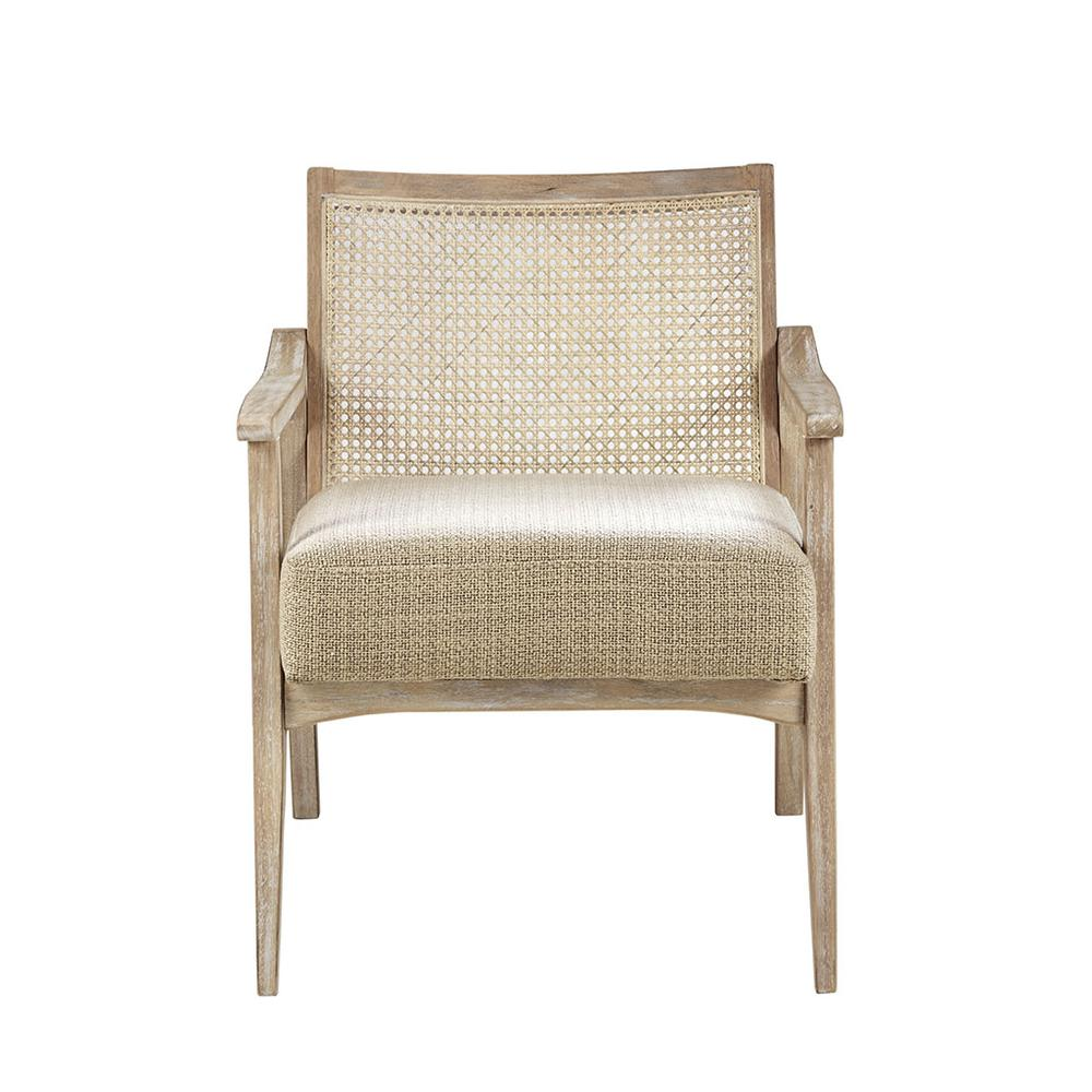 Buy farmhouse furniture Amalfi Coast Cane Back Accent Chair | Beige Upholstered | Mid-Century Coastal Lounge Chair - Modern Cottage Farmhouse Furniture