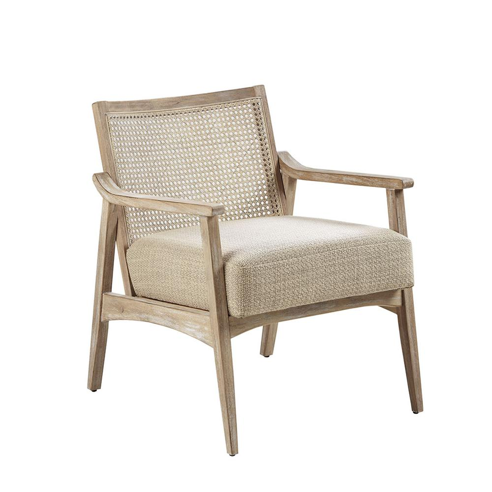 Buy farmhouse furniture Amalfi Coast Cane Back Accent Chair | Beige Upholstered | Mid-Century Coastal Lounge Chair - Modern Cottage Farmhouse Furniture