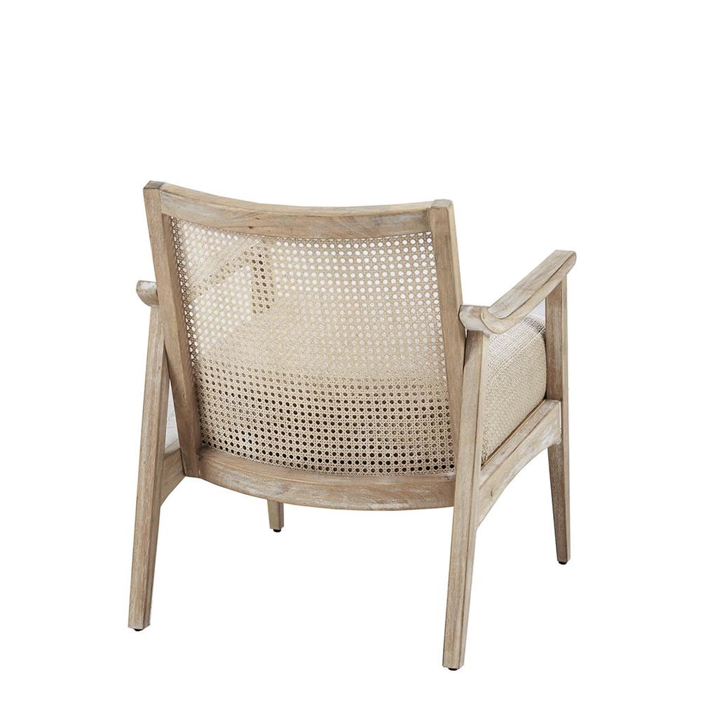 Buy farmhouse furniture Amalfi Coast Cane Back Accent Chair | Beige Upholstered | Mid-Century Coastal Lounge Chair - Modern Cottage Farmhouse Furniture