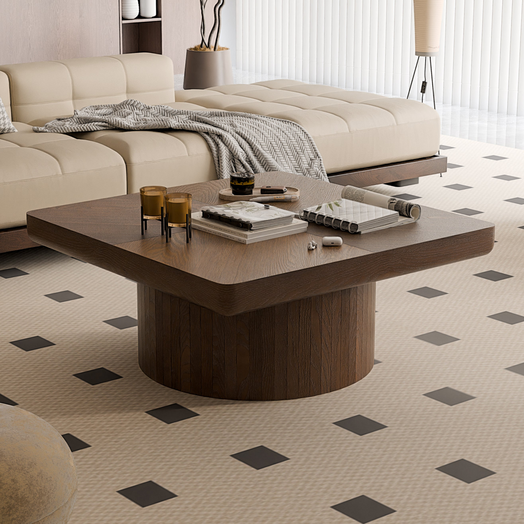 Buy farmhouse furniture Modern Farmhouse Square Coffee Table | Wood Veneer Parquet Top, 34.6" - Modern Cottage Farmhouse Furniture