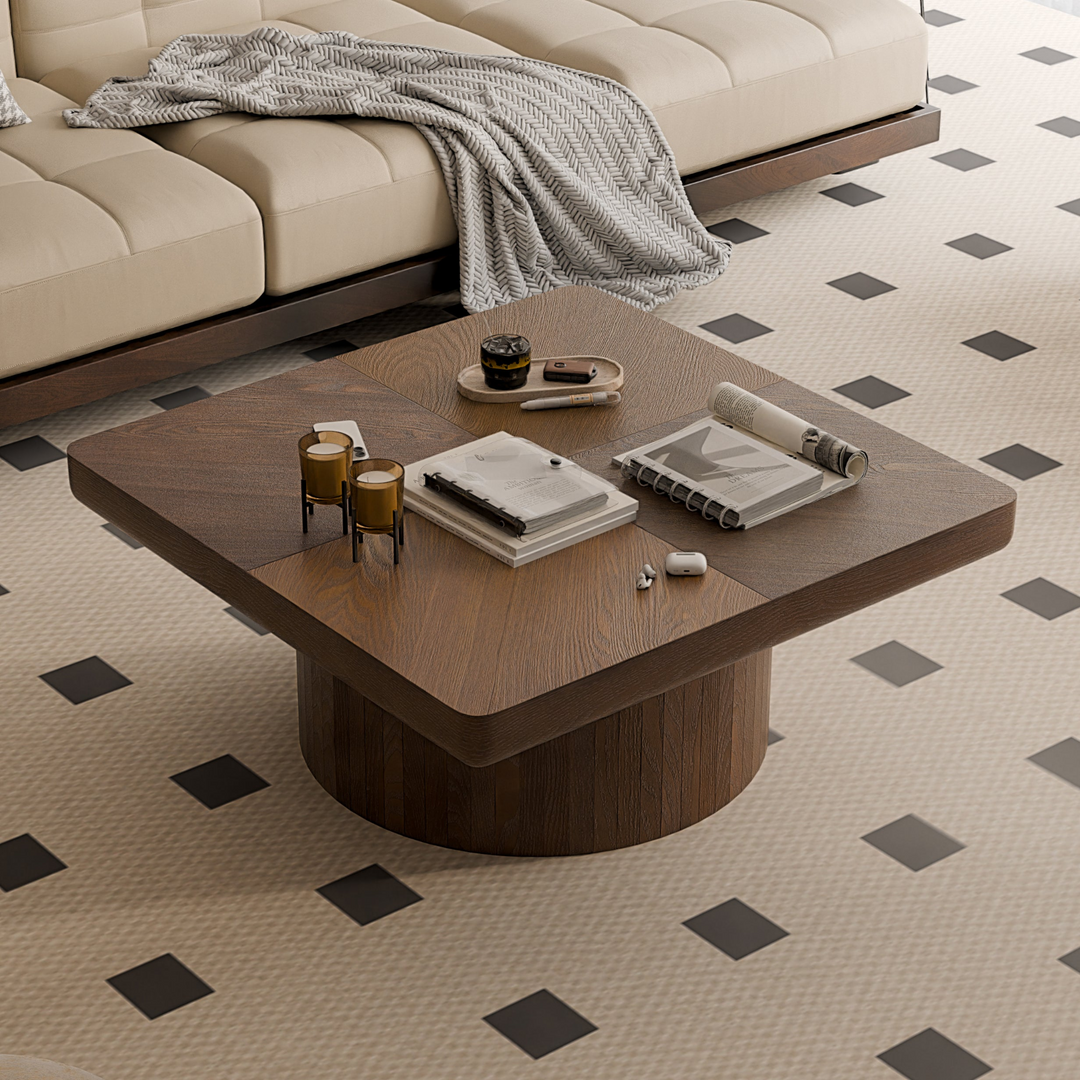 Buy farmhouse furniture Modern Farmhouse Square Coffee Table | Wood Veneer Parquet Top, 34.6" - Modern Cottage Farmhouse Furniture