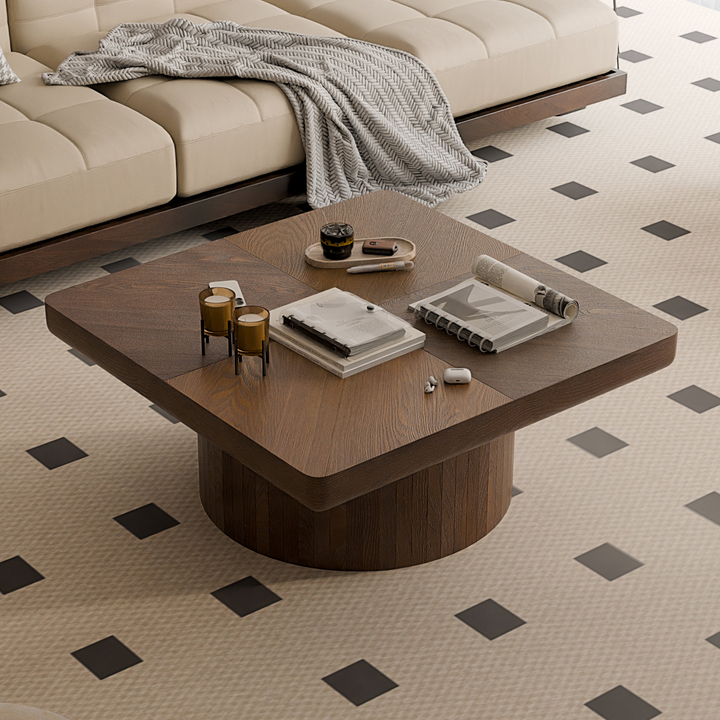 Buy farmhouse furniture Modern Farmhouse Square Coffee Table | Wood Veneer Parquet Top, 34.6" - Modern Cottage Farmhouse Furniture