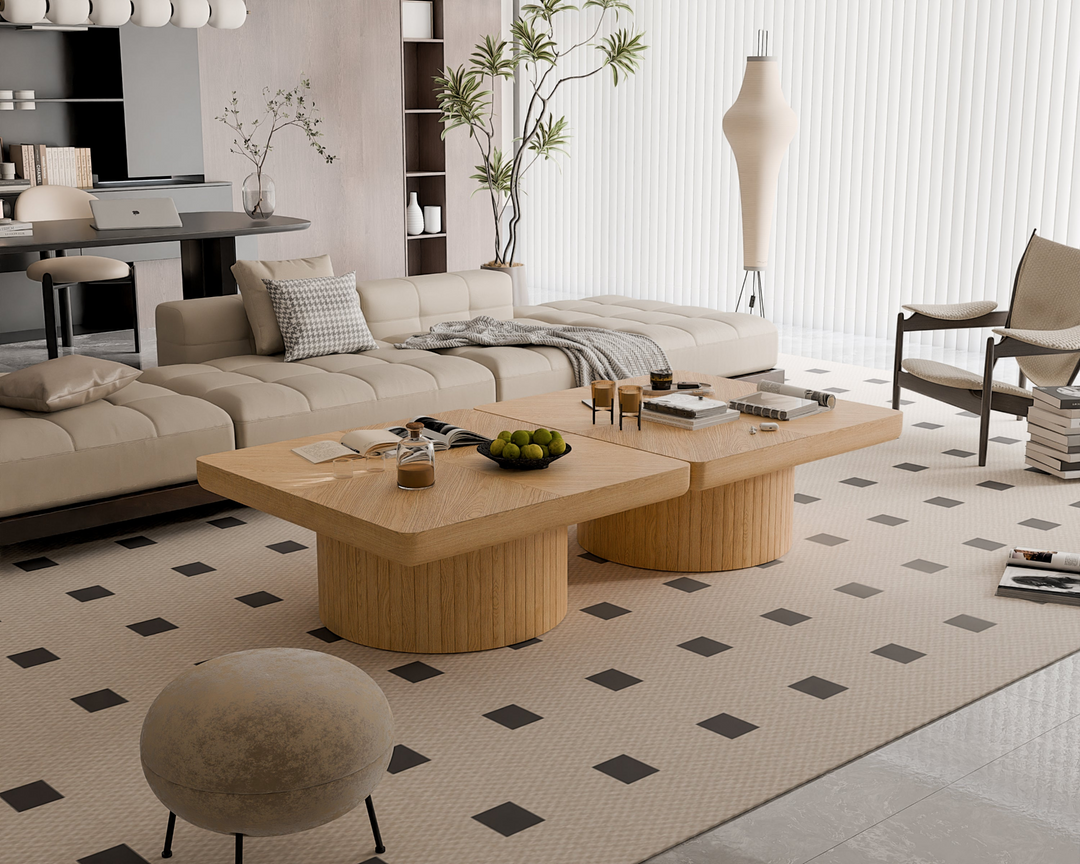 Buy farmhouse furniture Modern Farmhouse Square Coffee Table | Wood Veneer Parquet Top, 34.6" - Modern Cottage Farmhouse Furniture