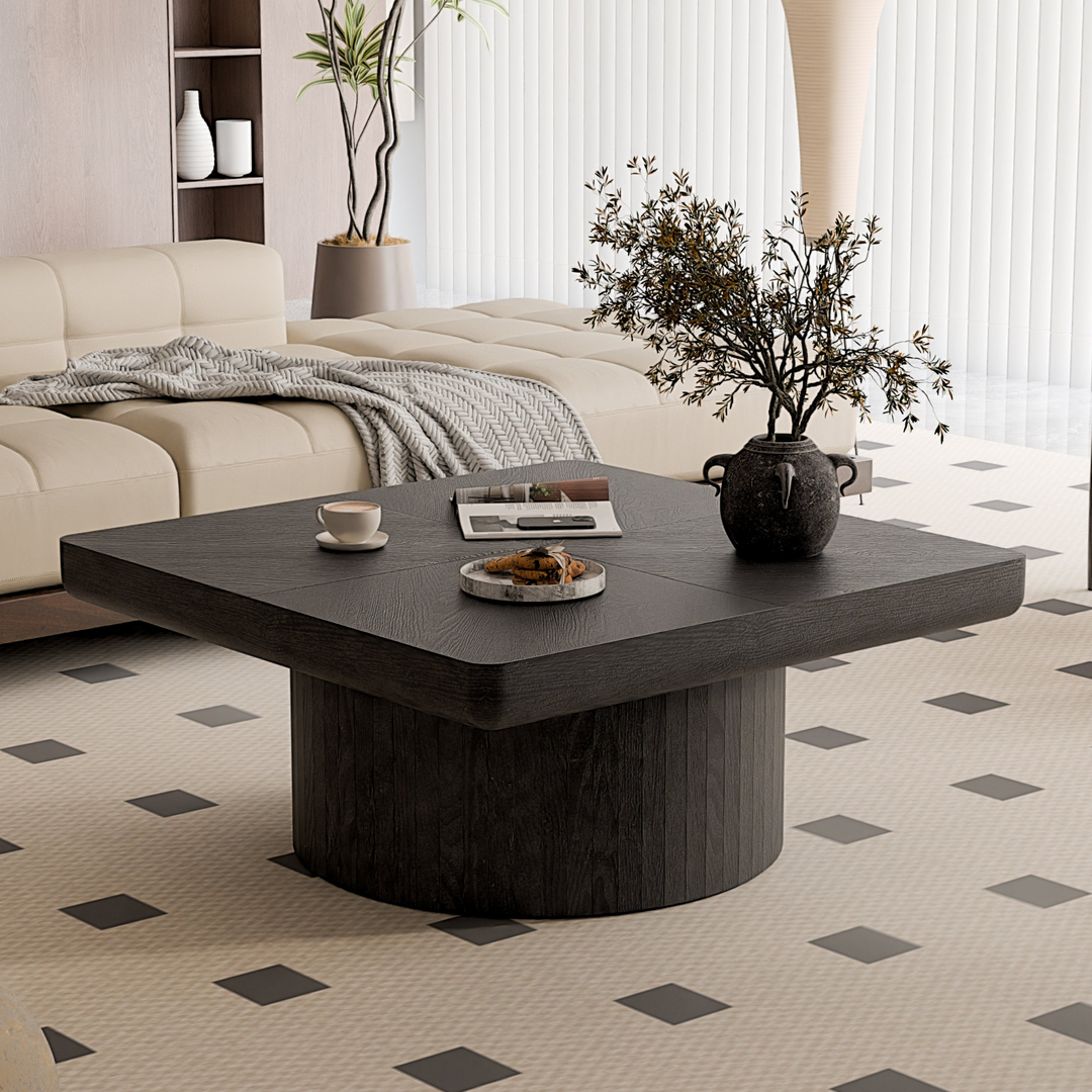 Buy farmhouse furniture Modern Farmhouse Square Coffee Table | Wood Veneer Parquet Top, 34.6" - Modern Cottage Farmhouse Furniture