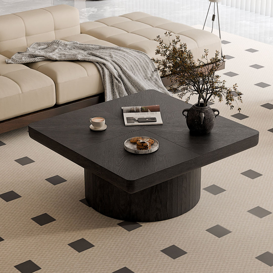 Buy farmhouse furniture Modern Farmhouse Square Coffee Table | Wood Veneer Parquet Top, 34.6" - Modern Cottage Farmhouse Furniture