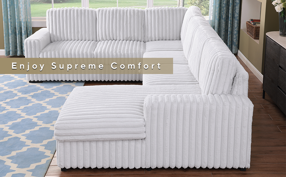 Buy farmhouse furniture Valentina | Upholstered Oversized White U Shape Mediterranean Sofa Sectional - Modern Cottage Farmhouse Furniture
