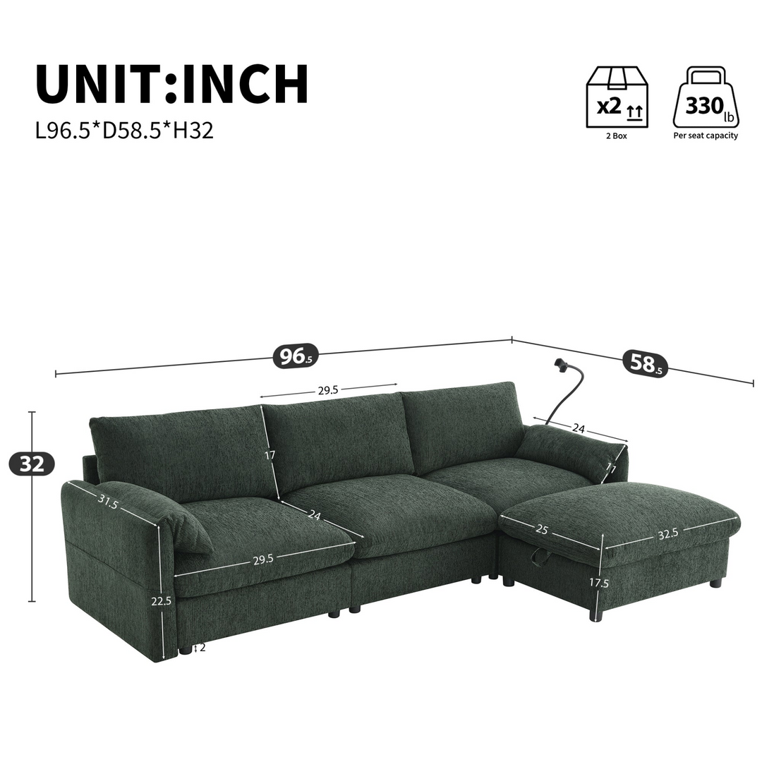 Buy farmhouse furniture L-Shaped Sectional Sofa with Storage Ottoman, Adj. Phone Holder, USB Charger, Pockets - Modern Cottage Farmhouse Furniture