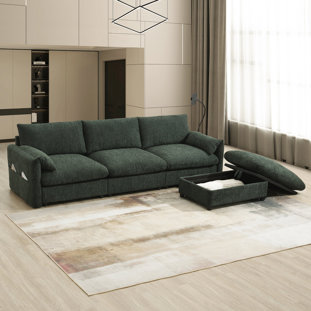 Buy farmhouse furniture L-Shaped Sectional Sofa with Storage Ottoman, Adj. Phone Holder, USB Charger, Pockets - Modern Cottage Farmhouse Furniture