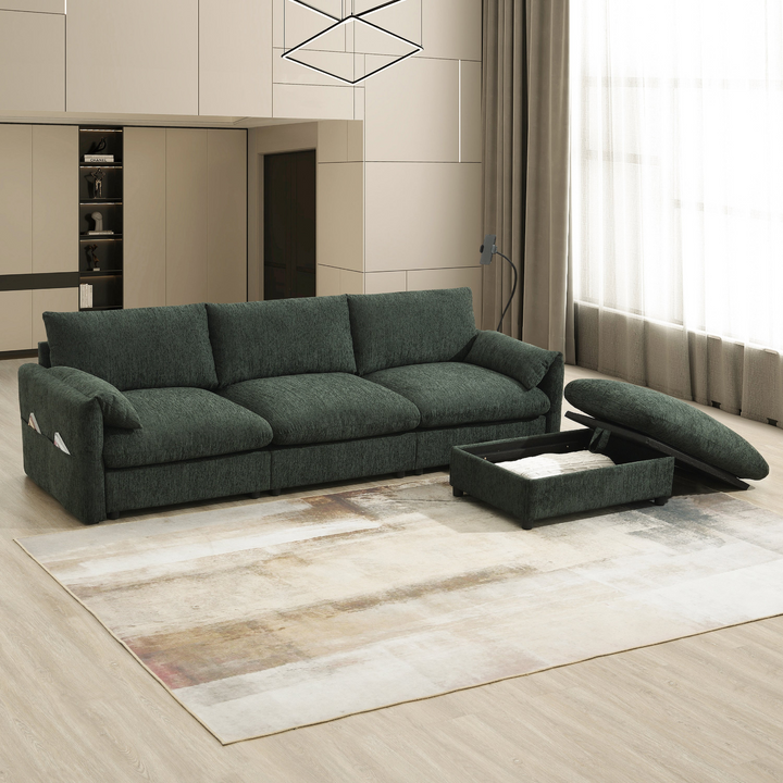 Buy farmhouse furniture L-Shaped Sectional Sofa with Storage Ottoman, Adj. Phone Holder, USB Charger, Pockets - Modern Cottage Farmhouse Furniture