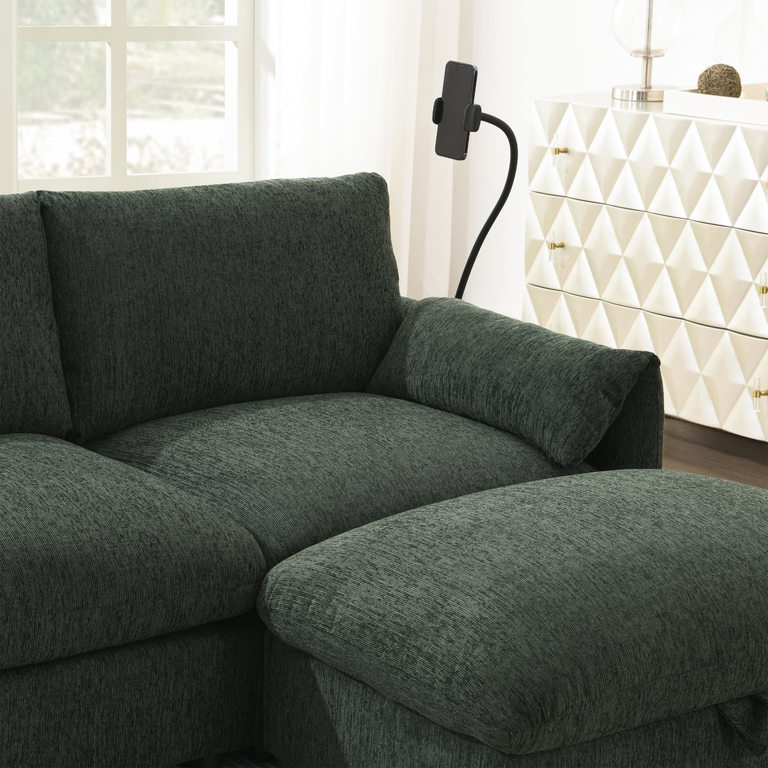 Buy farmhouse furniture L-Shaped Sectional Sofa with Storage Ottoman, Adj. Phone Holder, USB Charger, Pockets - Modern Cottage Farmhouse Furniture