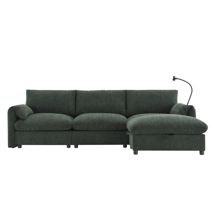 Buy farmhouse furniture L-Shaped Sectional Sofa with Storage Ottoman, Adj. Phone Holder, USB Charger, Pockets - Modern Cottage Farmhouse Furniture