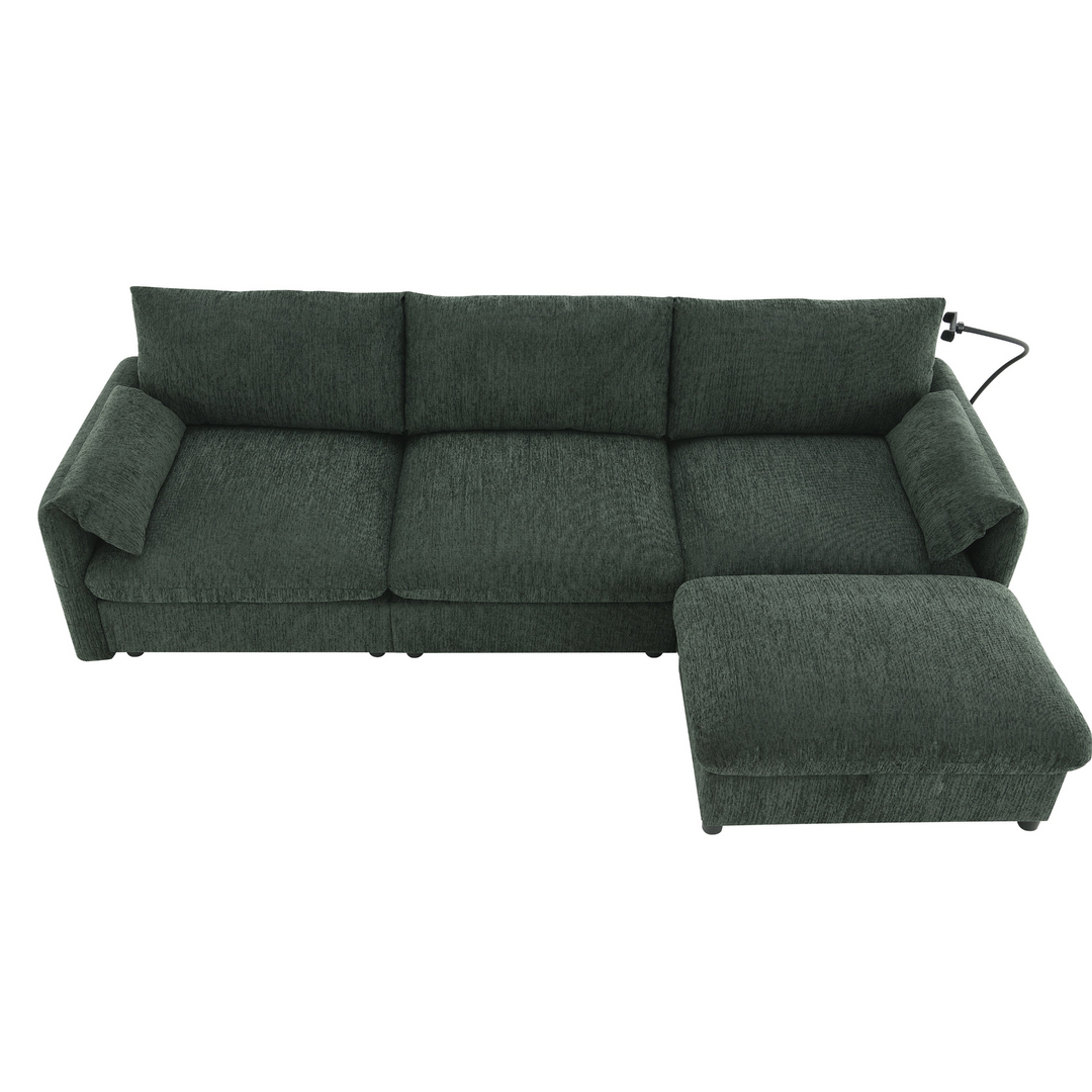 Buy farmhouse furniture L-Shaped Sectional Sofa with Storage Ottoman, Adj. Phone Holder, USB Charger, Pockets - Modern Cottage Farmhouse Furniture