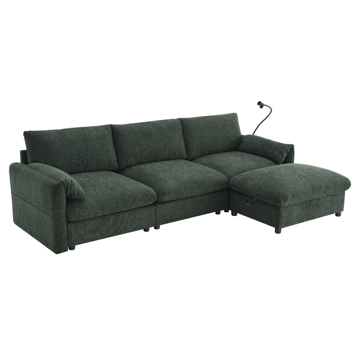 Buy farmhouse furniture L-Shaped Sectional Sofa with Storage Ottoman, Adj. Phone Holder, USB Charger, Pockets - Modern Cottage Farmhouse Furniture