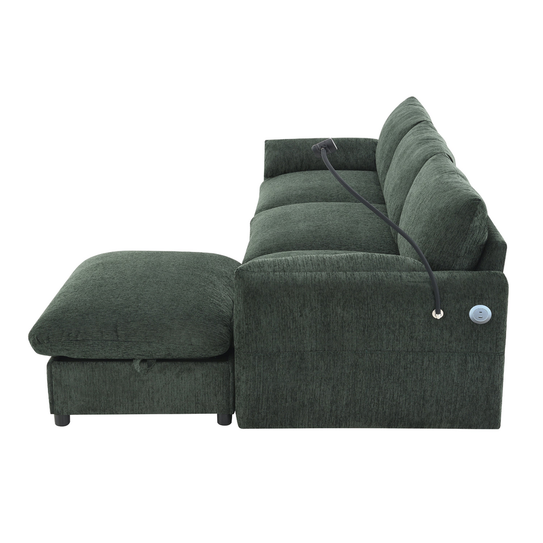 Buy farmhouse furniture L-Shaped Sectional Sofa with Storage Ottoman, Adj. Phone Holder, USB Charger, Pockets - Modern Cottage Farmhouse Furniture