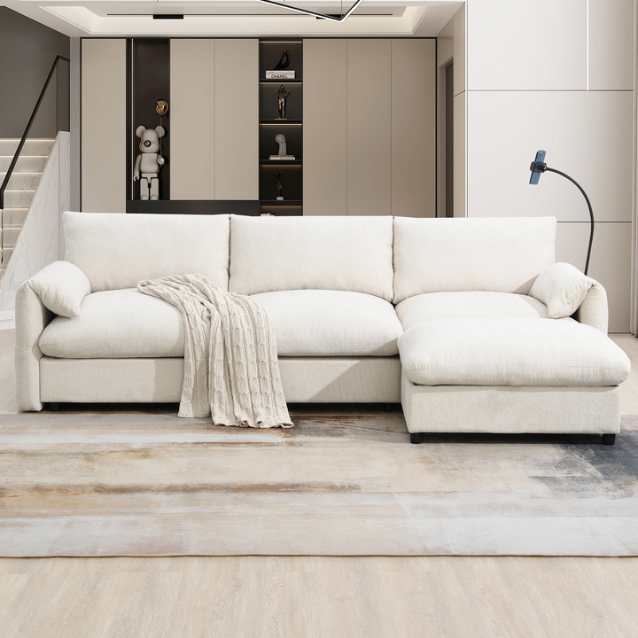 Buy farmhouse furniture L-Shaped Sectional Sofa with Storage Ottoman, Adj. Phone Holder, USB Charger, Pockets - Modern Cottage Farmhouse Furniture