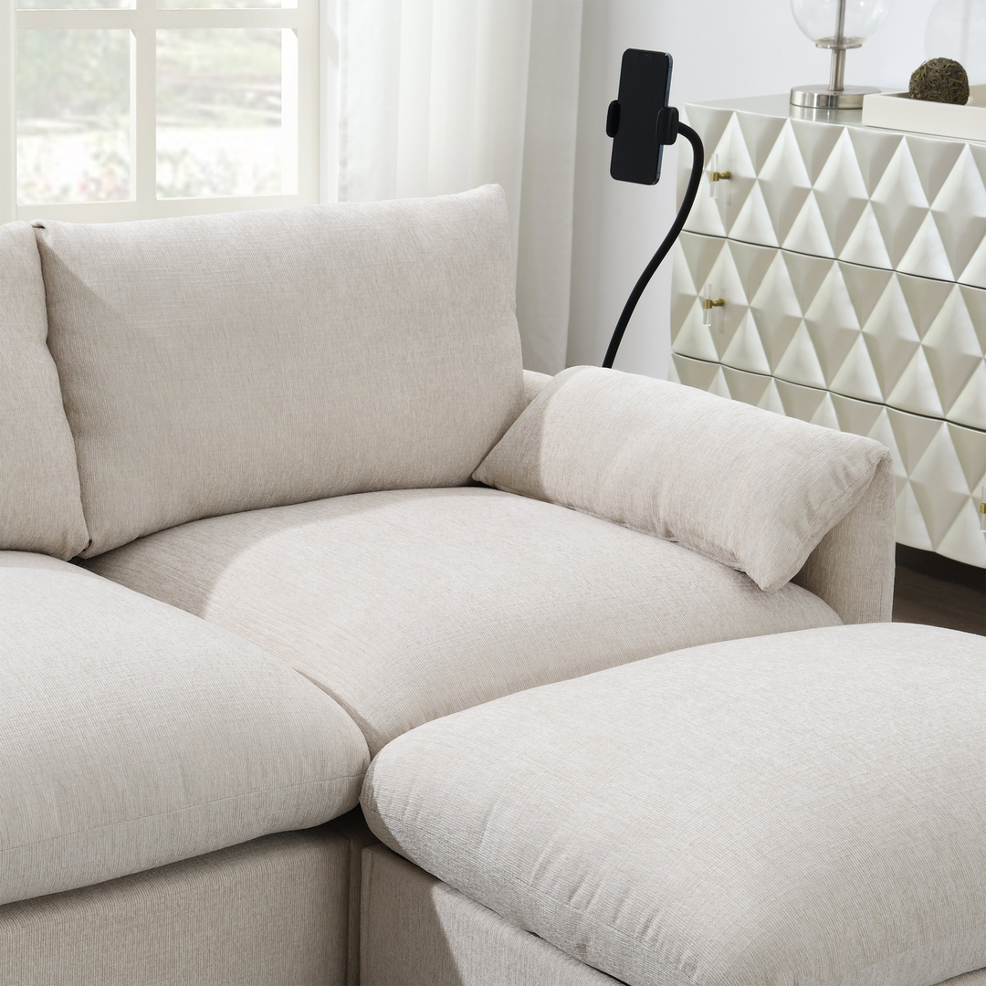 Buy farmhouse furniture L-Shaped Sectional Sofa with Storage Ottoman, Adj. Phone Holder, USB Charger, Pockets - Modern Cottage Farmhouse Furniture