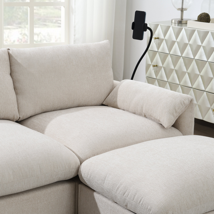 Buy farmhouse furniture L-Shaped Sectional Sofa with Storage Ottoman, Adj. Phone Holder, USB Charger, Pockets - Modern Cottage Farmhouse Furniture