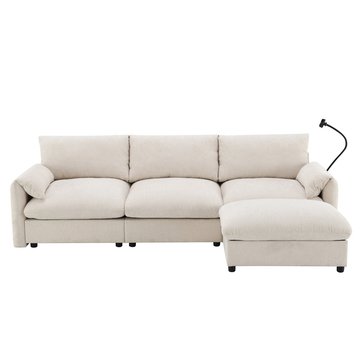 Buy farmhouse furniture L-Shaped Sectional Sofa with Storage Ottoman, Adj. Phone Holder, USB Charger, Pockets - Modern Cottage Farmhouse Furniture
