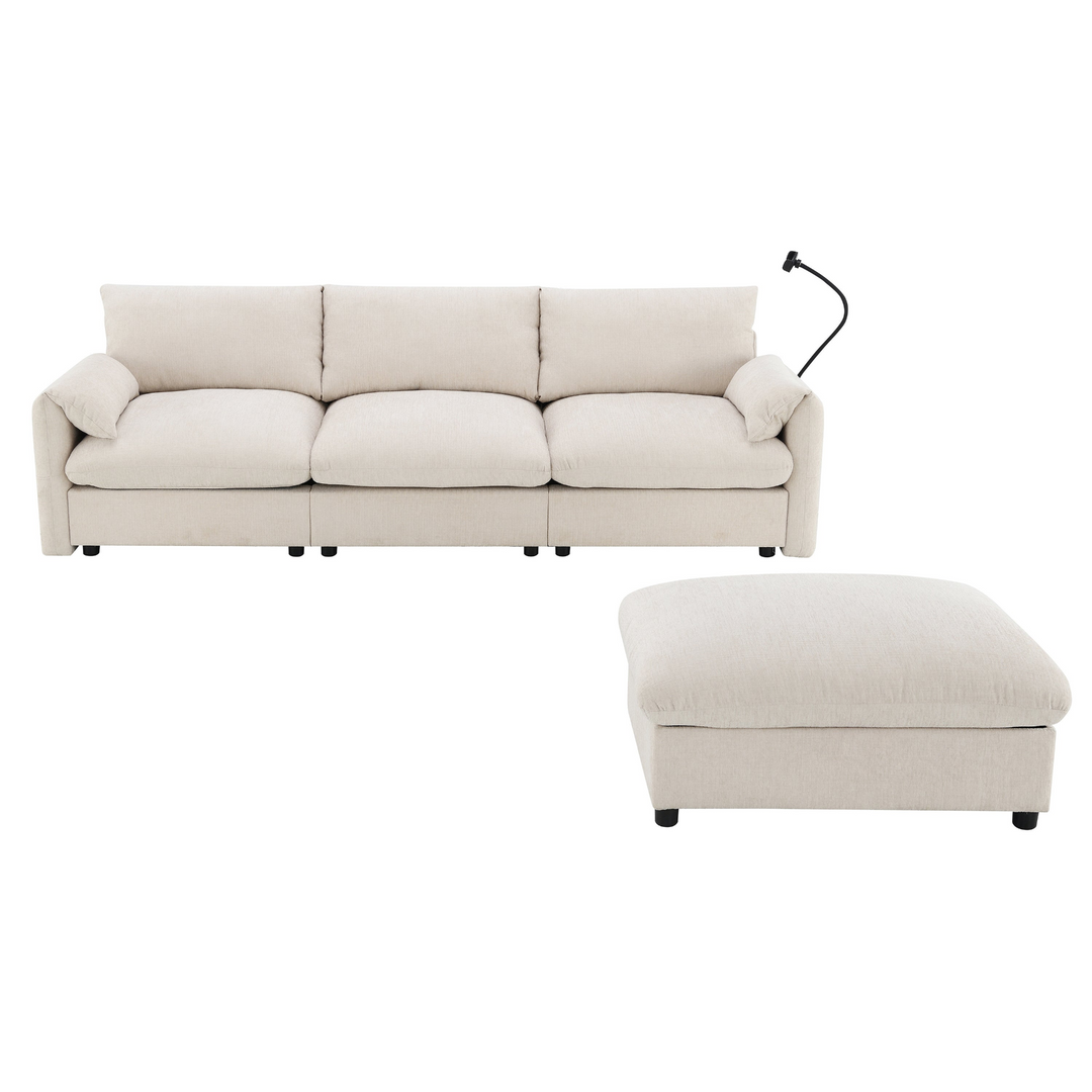 Buy farmhouse furniture L-Shaped Sectional Sofa with Storage Ottoman, Adj. Phone Holder, USB Charger, Pockets - Modern Cottage Farmhouse Furniture