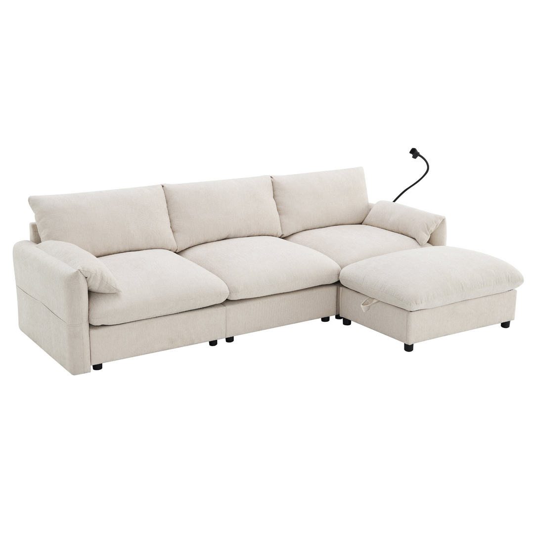 Buy farmhouse furniture L-Shaped Sectional Sofa with Storage Ottoman, Adj. Phone Holder, USB Charger, Pockets - Modern Cottage Farmhouse Furniture