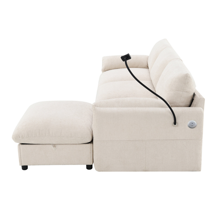 Buy farmhouse furniture L-Shaped Sectional Sofa with Storage Ottoman, Adj. Phone Holder, USB Charger, Pockets - Modern Cottage Farmhouse Furniture
